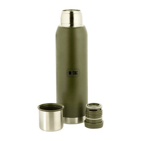 M-Tac Termoflaske Type 2 - 1.3L i rustfrit stål med skruelåg og vakuumforseglet design til camping og udendørs brug.