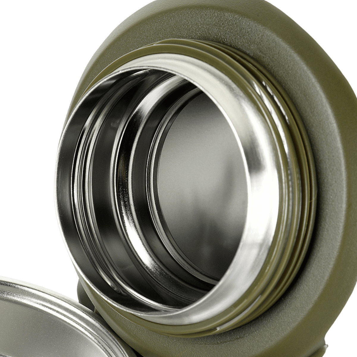 M-Tac Termoflaske 1,6 L i Rustfrit Stål viser lågdetalje, perfekt til udendørsaktiviteter, camping og overlevelsesture.