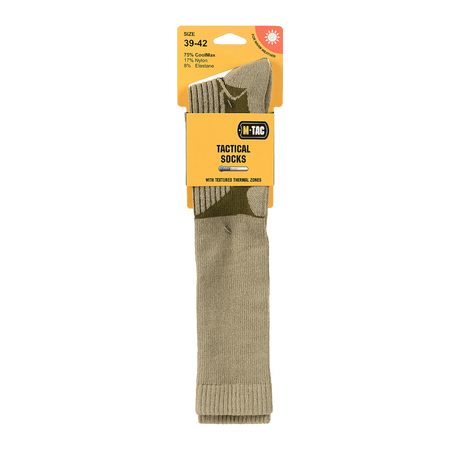 M-Tac Coolmax XLong Sokker – Komfort og Åndbarhed, beige tætsiddende, åndbare sokker med termoregulering og elastisk pasform, størrelse 39-42