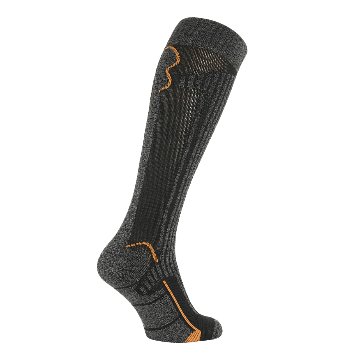 M-Tac Coolmax 75% Lange Sokker i grå med orange detaljer, designet til komfort og termo-regulering, vises fra siden.