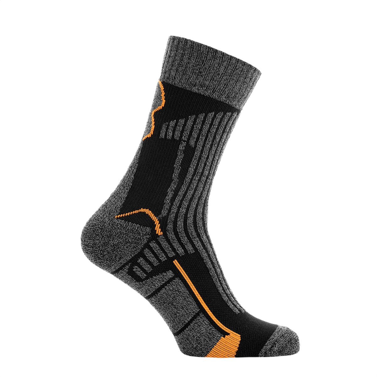 M-Tac Coolmax 75% Sokker i sort og orange til outdoor aktiviteter, designet til at forbedre fugttransport og komfort under intens bevægelse.