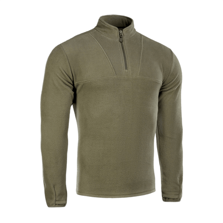 M-Tac Delta Fleece Jakke i olivengrøn, komfortabel pullover til koldt vejr med tommelhuller, ideel til aktive udendørs aktiviteter