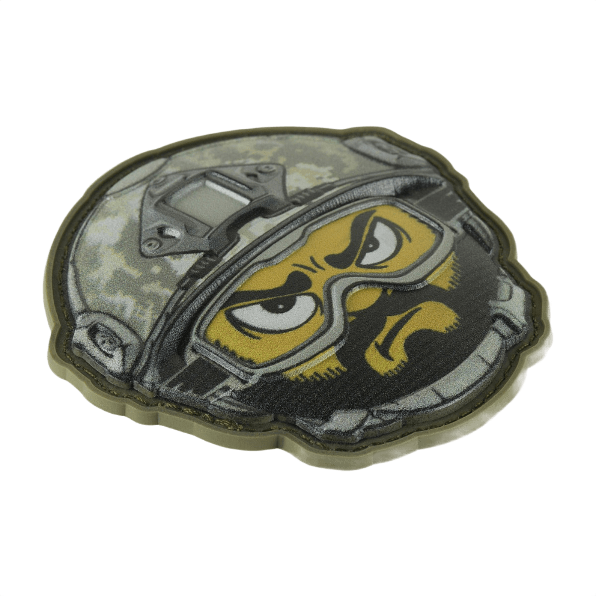 M-Tac Patch Emoji #21 PVC 3D patch med kamuflagehjelm og Velcro, taktisk morale patch til beklædning eller udstyr, 6.5 x 6.5 cm