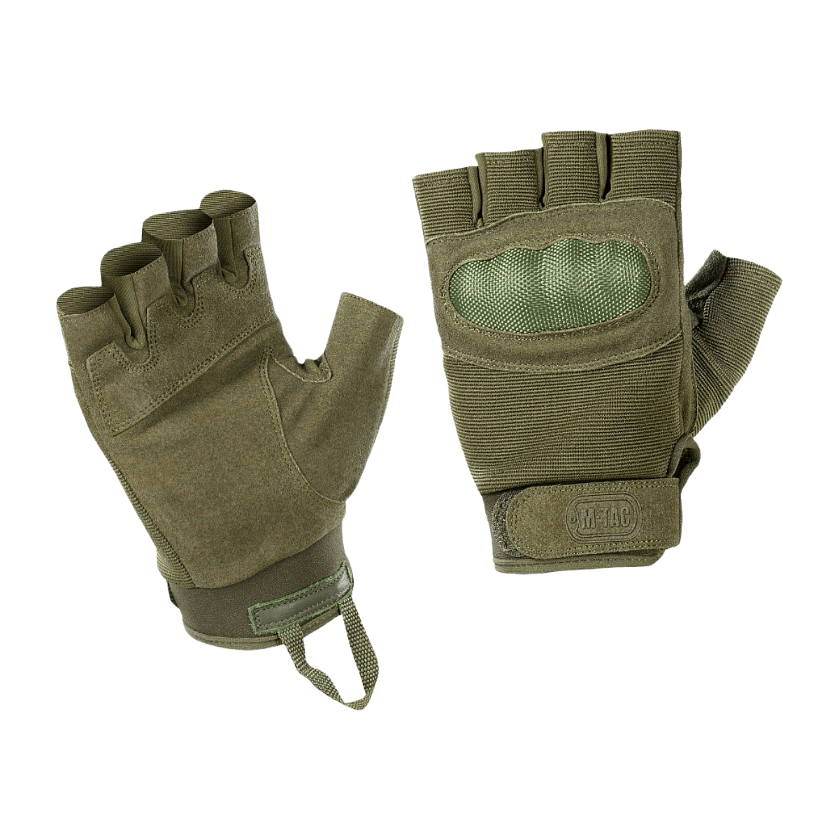 M-Tac Fingerløse Handsker Assault Tactical Mk.3 med forstærket håndflade og velcro, ideelle til våbenbrug og komfort.