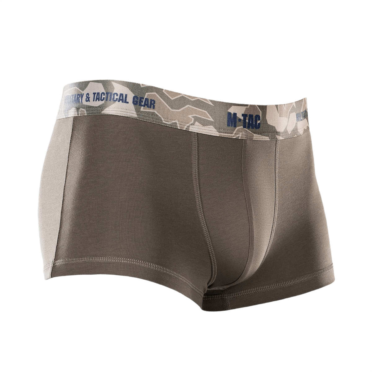 M-Tac Herre Boxer 93/7 i brun med kamouflage elastik, designet til komfort og holdbarhed, ideel til aktiv livsstil og dagligt brug.