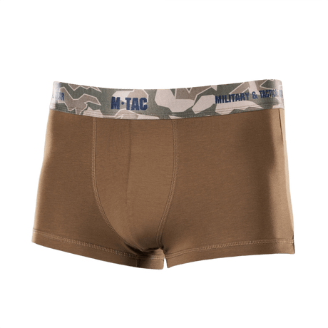 M-Tac Herre Boxer 93/7 i brun med camouflage elastik, designet til komfort og holdbarhed; perfekt til daglig brug og aktive livsstile.