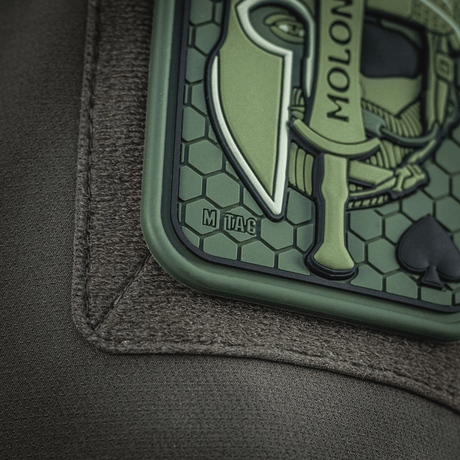 M-Tac Patch Molon Labe 3D PVC med Velcro, inspireret af spartanere, viser detaljeret gummi-design, perfekt til taktisk udstyr.