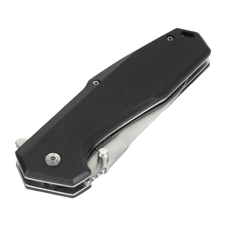 M-Tac Outdoor & Militær foldekniv - Type 5, lukket position, sort aluminiumshåndtag med skridsikre G10-komposit grebsflader.