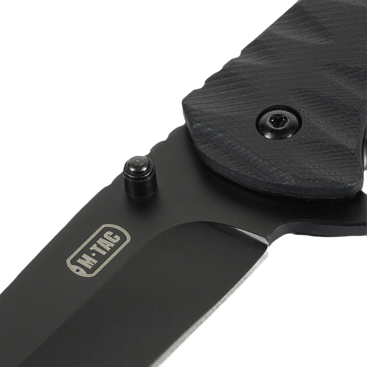 M-Tac Outdoor & Militær foldekniv - Type 4 med krom rustfrit stål klinge og G10-komposithåndtag, sort design og holdbart materiale.