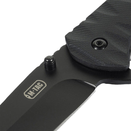 M-Tac Outdoor & Militær foldekniv - Type 4 med krom rustfrit stål klinge og G10-komposithåndtag, sort design og holdbart materiale.
