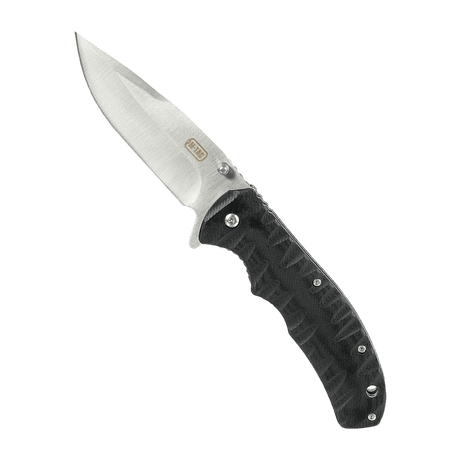 M-Tac Outdoor & Militær foldekniv - Type 8 med Clip Point klinge i krom rustfrit stål, ideel til taktisk brug og holdbar skæreevne.