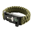 M-Tac Paracord Armbånd med Ildstarter, Kompas og Fløjte i olivengrøn, ideel til friluftsliv og overlevelse.