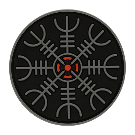 M-Tac Patch Egeshjelm 3D PVC med vikingsymbol Helm of Terror på sort baggrund, diameter 55 mm, gummi med 3D-effekt og Velcro monteringsmulighed.