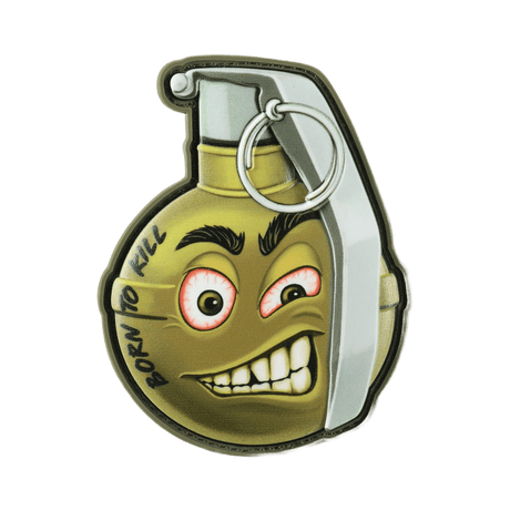M-Tac Patch M67 Granat 3D PVC med humoristisk emoji og teksten 'Born to Kill'. Perfekt til militærfans og taktisk udstyr.