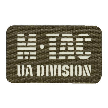 M-Tac Patch UA Division Laser Cut i holdbart Cordura 500D med selvlysende materiale og velcro, ideel til militær og taktisk udstyr.
