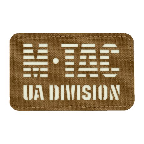 M-Tac Patch UA Division Laser Cut, selvlysende Cordura 500D mærke med velcro, 80x50 mm, ideel til militær og taktisk udstyr.