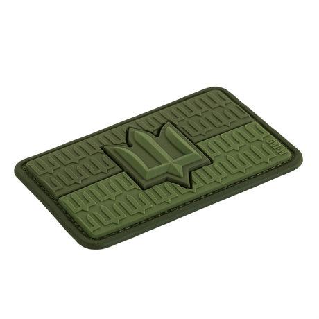 M-Tac patch Ukraine Flag med ZSU Trident PVC med grøn baggrund og 3D-design symboliserer ukrainsk stolthed og militær arv.