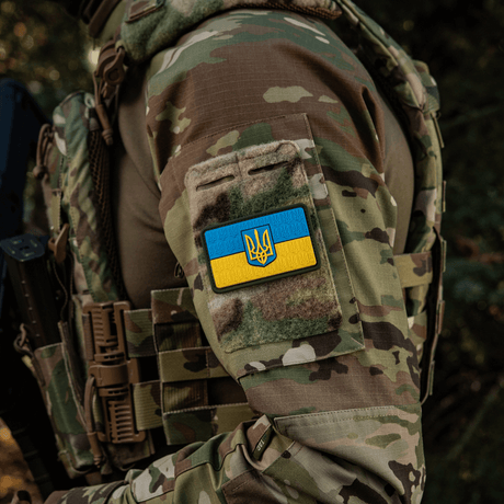 M-Tac Patch Ukraine Flag med Våbenskjold på camouflage-tøj 8x5 cm PVC 3D-relief med Trident