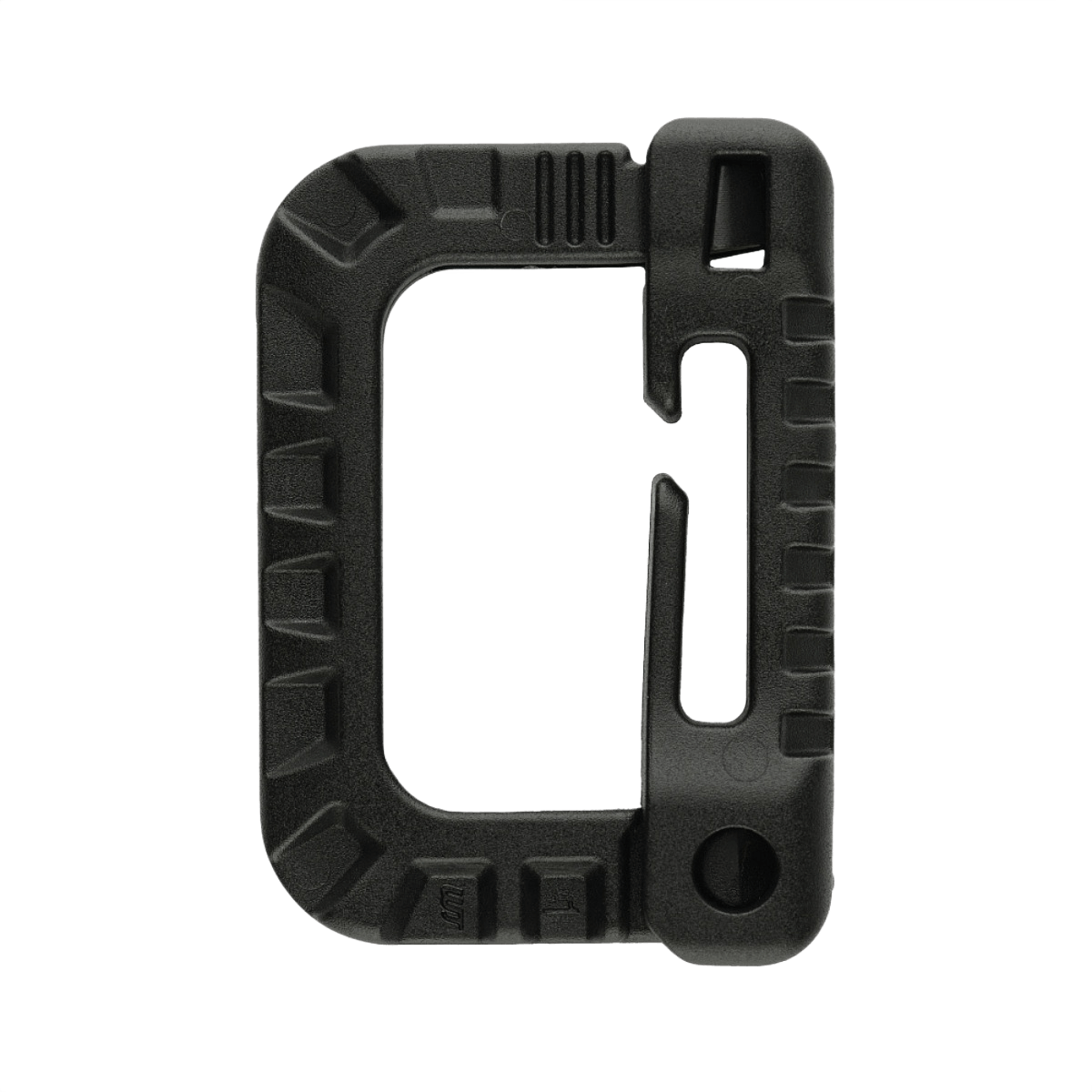 M-Tac Plast Karabin i sort ABS-plast, let og holdbar til brug på vest, bælte, eller taske. Måler 85 x 60 mm. Ikke egnet til klatring.