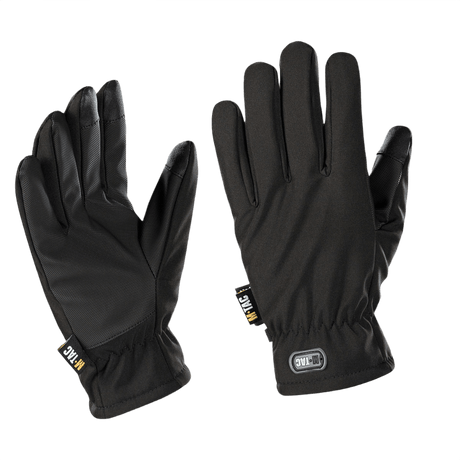 M-Tac Handsker Soft Shell Thinsulate handsker til udendørs brug, med læderforstærkninger og touchskærmsfunktion, sorte farve.