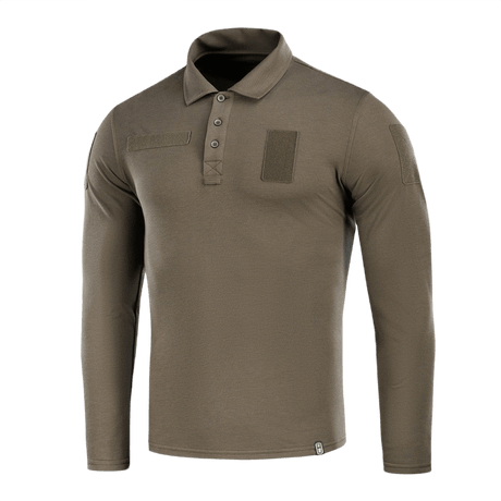 M-Tac Tactical Polo Shirt Langærmet 65/35 i olivengrøn med velcro-paneler til sikkerhedsbrug