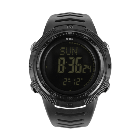 M-Tac Tactical Ur 2147 med kompas, LED-baggrundsbelysning, stopur og alarm. Robuste ABS-plastik kasse, vandtæt til 5ATM.