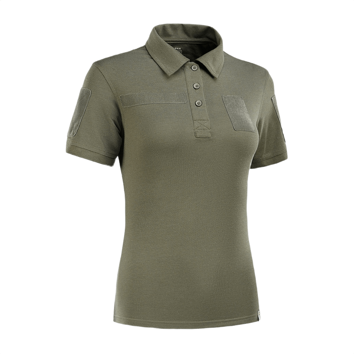 M-Tac Tactical Polo-Shirt 65/35 Lady i grønt med velcro og praktisk loop, designet til kvindelig pasform og komfort under aktiv brug.