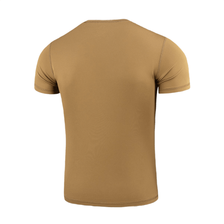 M-Tac Tactical Sweat-Wicking T-Shirt Summer i beige, lavet af 100% polyester med svedtransporterende og hurtigtørrende egenskaber.
