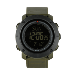 M-Tac Tactical Ur med Kompas 2095 i olivengrøn med digital display og funktionsknapper, ideel til udendørs eventyr i naturen
