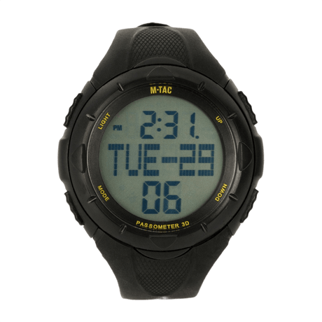 M‑Tac Taktisk Ur med Pedometer - sportsur med step og kalorietæller, vandtæt design, sort digital display.