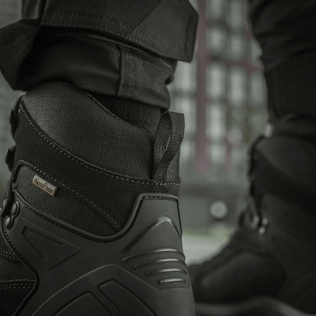 M-Tac Taktiske Demi-Season Støvler Pro Line i sort med slidstærk suede og Cordura, ideel til taktiske opgaver og udendørsaktiviteter.