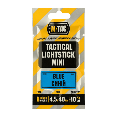 M-Tac Light Sticks 4,5x40 mm (10 stk) - blå lyspinde i pakke med 10, ideelle til belysning og signalering, op til 8 timers lys.