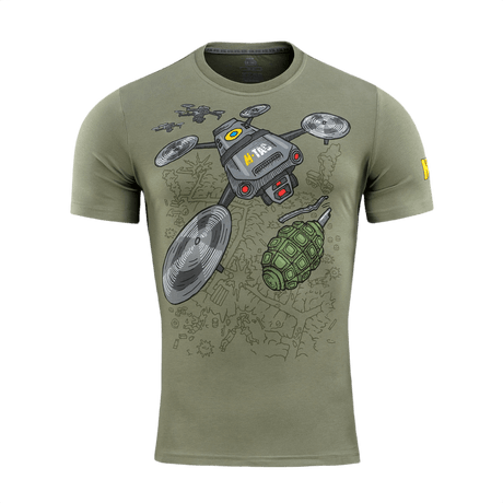 M-Tac T-Shirt Quadcopter til UAV-operatører med quadcopter-design og bombemotiv i magna blæk, lavet af 93% bomuld, 7% elastan.