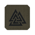 M-Tac Patch Valknut Laser Cut Odin symbol i olivengrøn med detaljeret laserudskæring og Valknut-design påklædningsmærke. Taktisk tilbehør.
