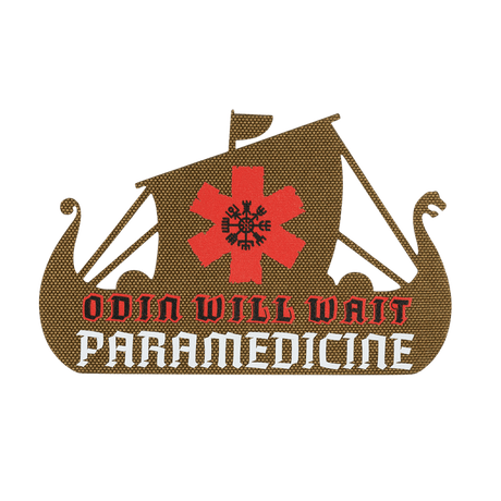 M-Tac Patch Viking Evac med Odin Will Wait og Paramedicine design på en dragebåd