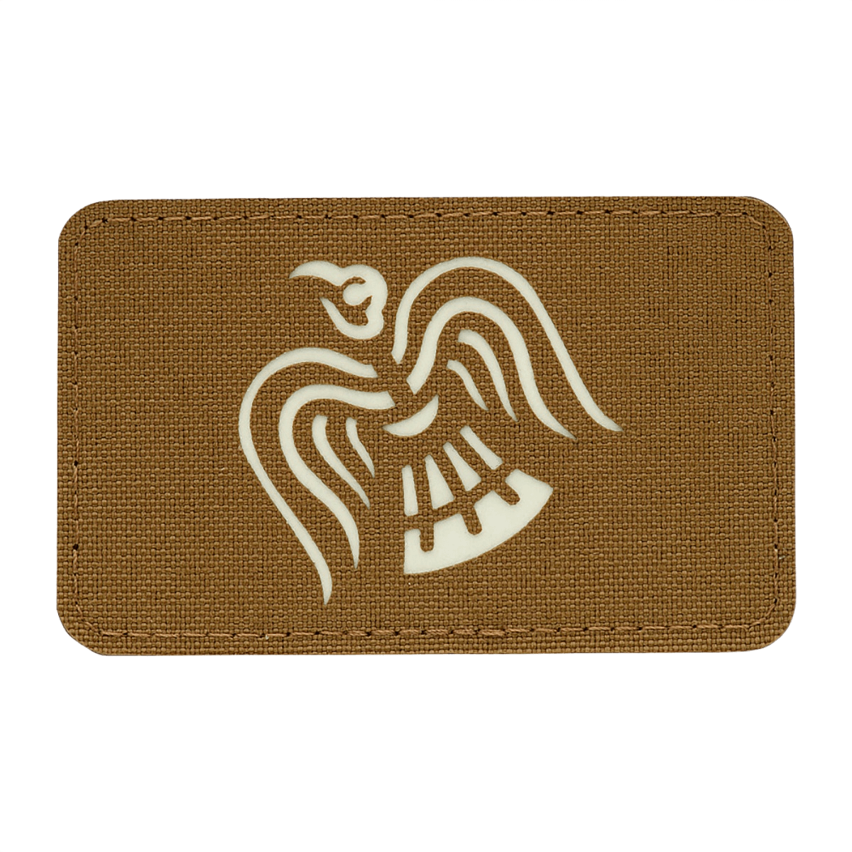 M-Tac Patch Ravneflag Laser Cut viser et vikingeflag med sort ravn på brun baggrund, velegnet til uniform eller taktisk udstyr.