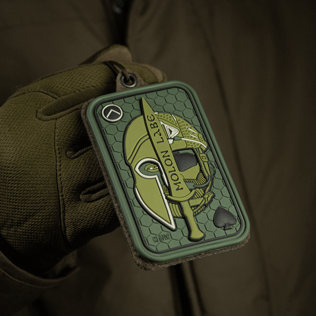 M-Tac Patch Molon Labe 3D PVC morale patch med 3D spartanerdesign og Velcro bagside til uniform eller rygsæk.