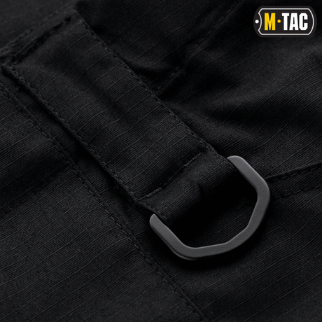 Detalje af M-tac Taktiske Bukser Conquistador Gen. I Flex med robust D-ring og polycotton Rip-stop Flex stof i sort.