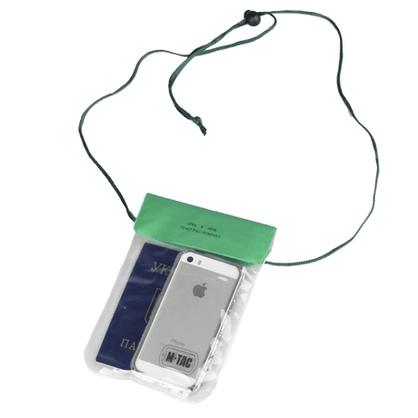 M-Tac Vandtæt Etui til Dokumenter til beskyttelse af telefon og pas mod vand, med snor til udendørsaktiviteter.