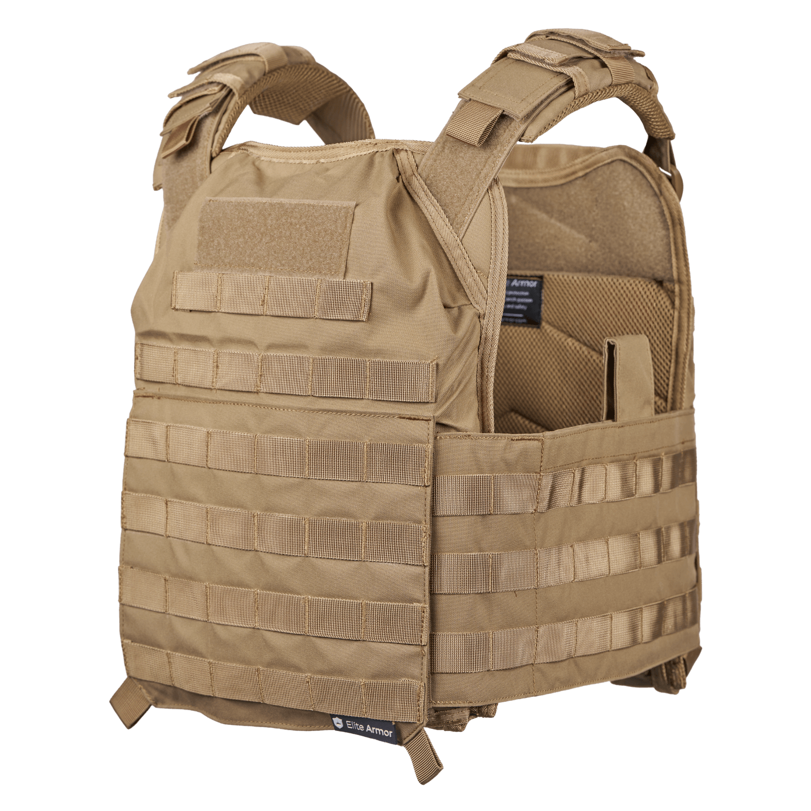 Elite Armor Plate Carrier i khaki set forfra i vinkel