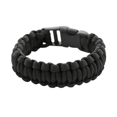 Sort M-Tac Paracord Armbånd med stærk og let reb til overlevelsesbrug, ideel til friluftsliv og militærinspireret stil.