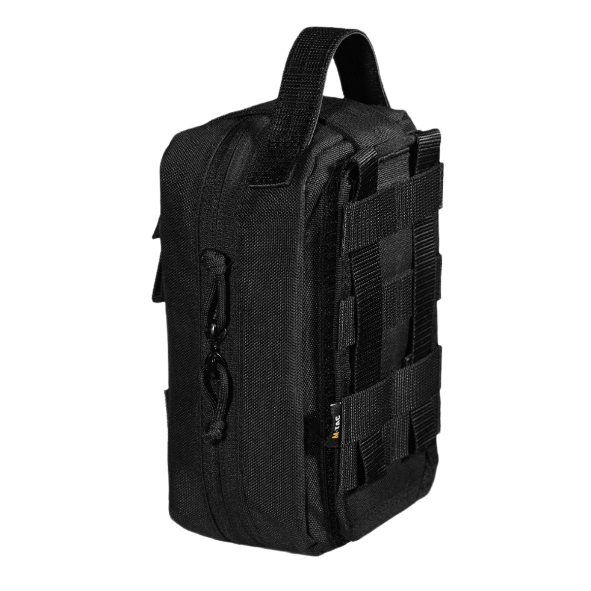 Sort M-Tac Medical Pouch Rip Off vises med stærk lynlås og MOLLE kompatibelt design til nem adgang til førstehjælpsudstyr.