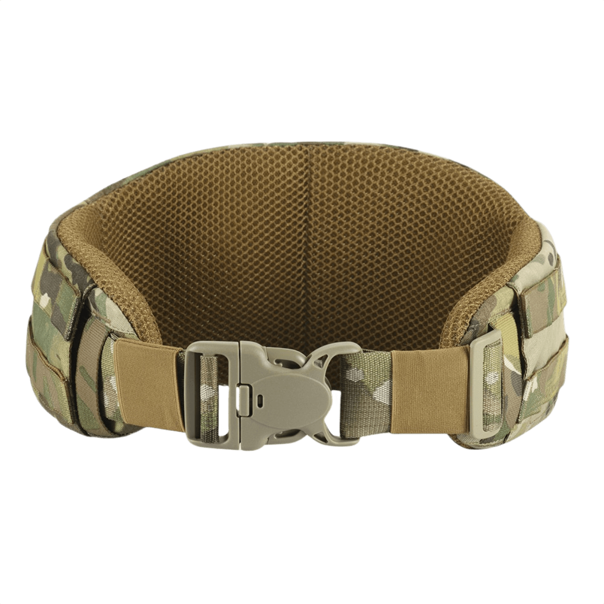 M-Tac War Belt ARMOR i camouflagemønster med MIL-SPEC MOLLE-webbing, designet til taktisk brug og tilpasning til kampopgaver.