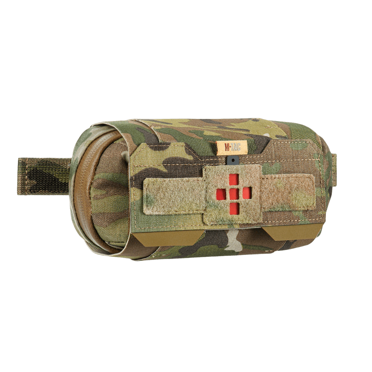 M‑Tac Horizontal Medical Pouch Elite i camouflage, holdbart feltkit til førstehjælp med vandtæt lynlås og indre organizer.