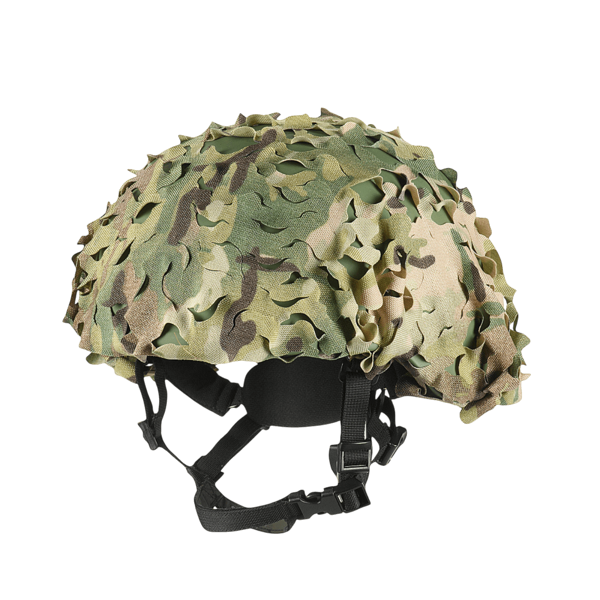 M‑Tac Vilha Hjelmdæksel Elite i MULTICAM-camouflage på FAST hjelm med Velcro-paneler og justerbar pasform.