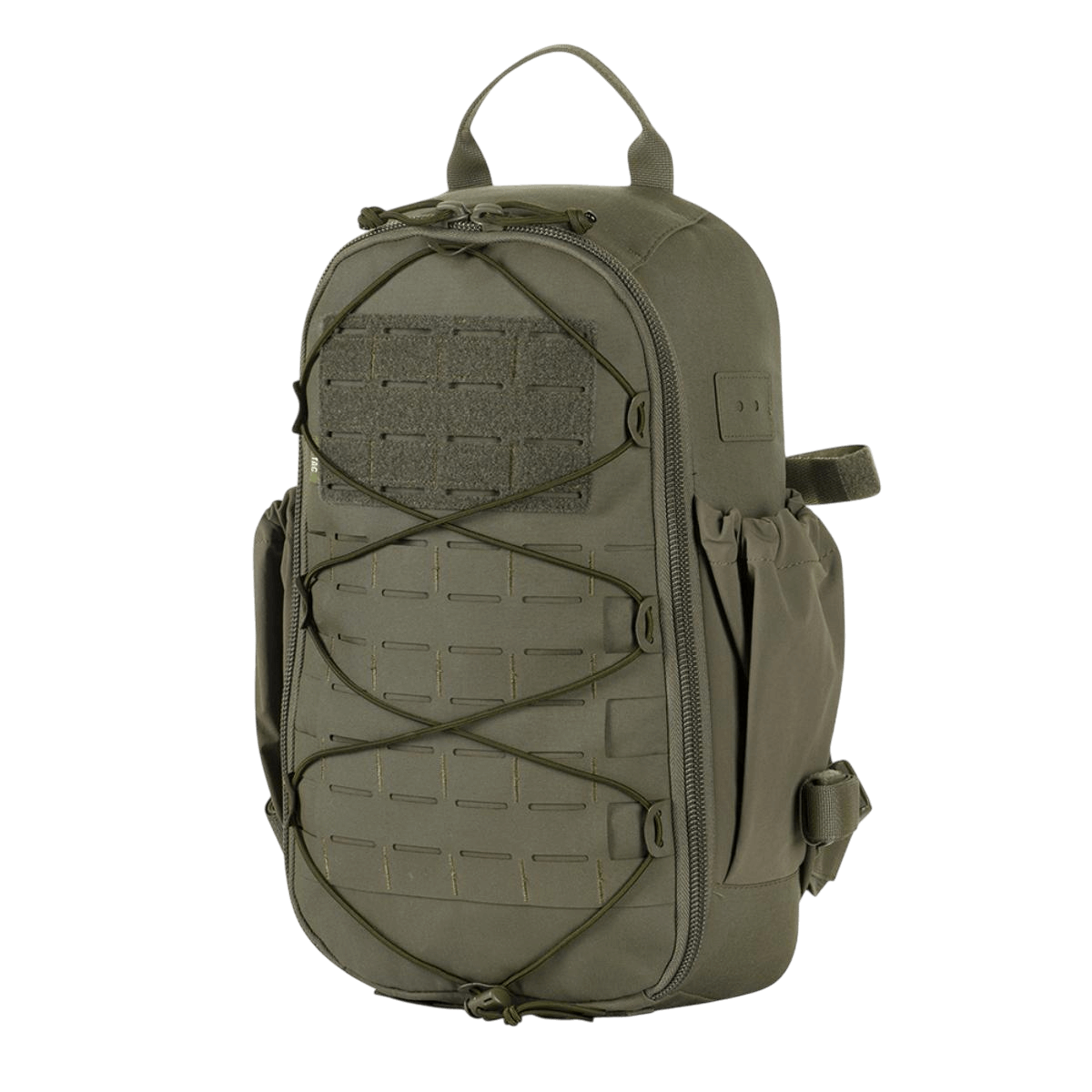 M-Tac STURM Elite Rygsæk taktisk rygsæk med 15 liter kapacitet, MOLLE Laser Cut frontpanel og elastiske sidelommer på khaki baggrund