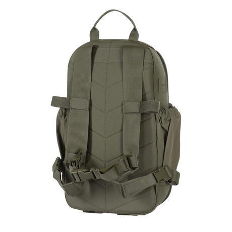 M-Tac STURM Elite Rygsæk set bagfra med robuste seler og sidetasker i elastisk materiale, ideel til kortvarige ture og feltudstyr.