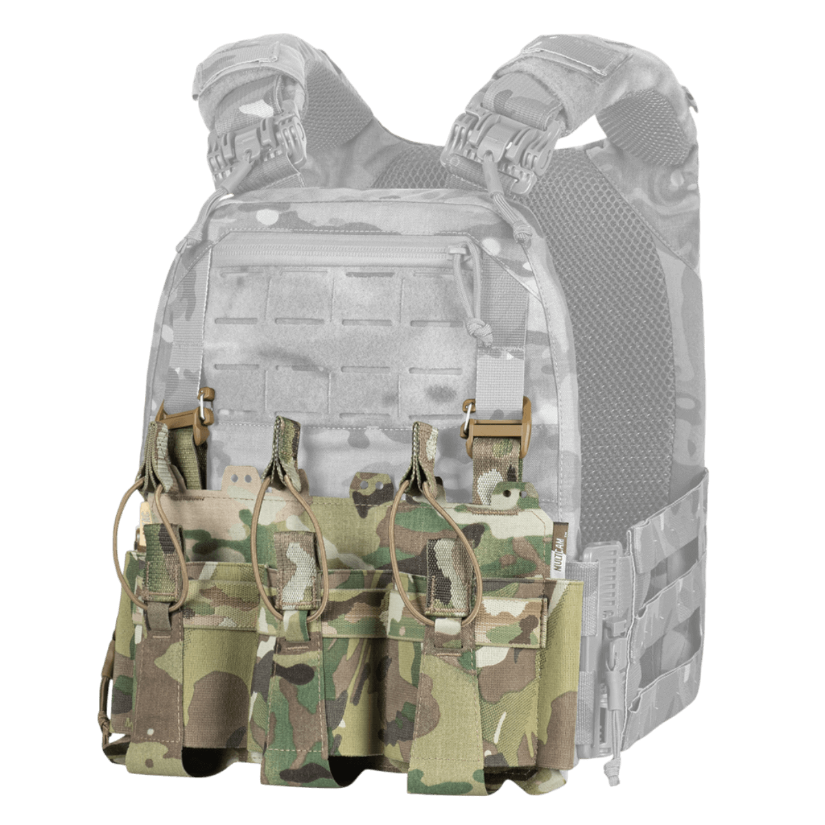 M-Tac Frontpanel til Cuirass QRS Pladebærer Tre Magasiner med elastiske hylstre til AK/AR-serie magasiner, lavet af Cordura Squadron.