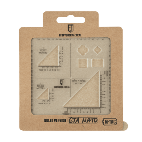 M-Tac Ecopybook Tactical Ruler GTA NATO i emballage, designet til taktiske opgaver med anti-refleks overflade til UAV rekognoscering.