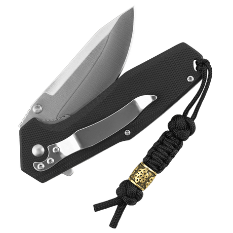 M-Tac Lanyard Scandinavian Small Chinese Knot attached to a folding knife with decorative Nordic bead, enhancing style and utility.